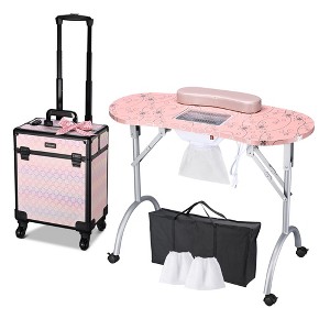 Byootique Folding Manicure Table & Rolling Makeup Train Case Blush ForgetMeNot - 1 of 4