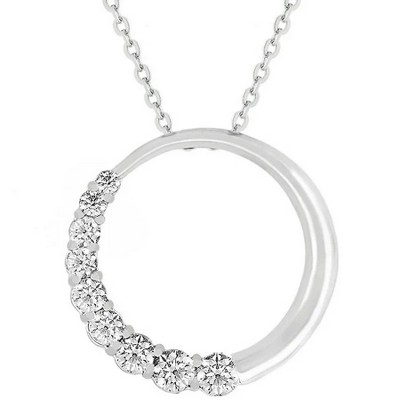 ShineHigh Graduated CZ Circle Pendant Necklace – 1 Ct Round Cubic Zirconia in Rhodium or 18K Goldtone Finish on Adjustable Chain