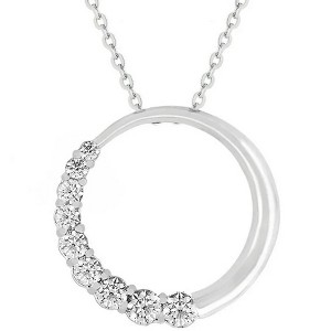 ShineHigh Graduated CZ Circle Pendant Necklace – 1 Ct Round Cubic Zirconia in Rhodium or 18K Goldtone Finish on Adjustable Chain - 1 of 1
