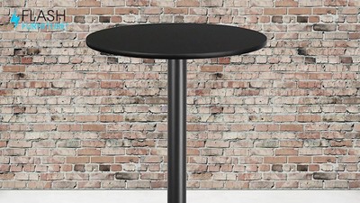 Natural Brown Laminate Round Bar Height Table with Black Metal Base