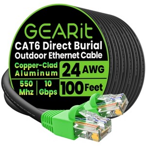 GEARit Cat6 CCA Outdoor Ethernet Cable for Direct Burial, Black - 25 Feet - 1 of 4