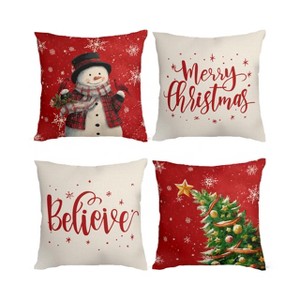 Merry Christmas Pillow Covers 18x18 Inch Snowman Christmas Tree Star Balls Throw Pillow Cases - 1 of 4