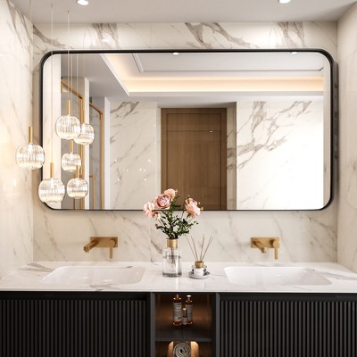 Tempered Glass Rounded Rectangle Framed Wall-Mounted Bathroom Vanity Mirror
