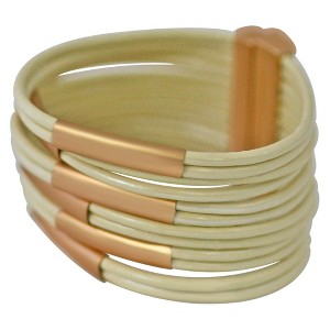 Zirconite Multi-Strand Genuine Leather Cuff Bracelet with Tube Bars - Gold/Ivory, Women