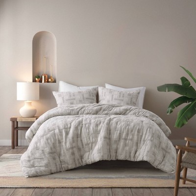3Pcs Comforter Set Cotton Jacquard with Hypoallergenic Polyester Fill, Artisanal Geometric Design