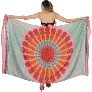LA LEELA Women's Bikini Beach Wrap Swimwear Swim Cover Up Summer Wraps Swimsuit Beachwear Sarong Coverups Skirts for Women One Size Multi,Abstract - 1 of 4