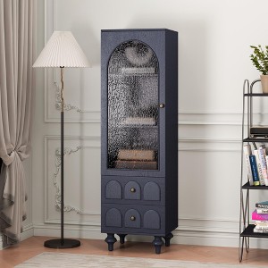 ORRD 63" Tall Storage Cabinet with Glass Door & Drawers, Dark Blue - 1 of 4