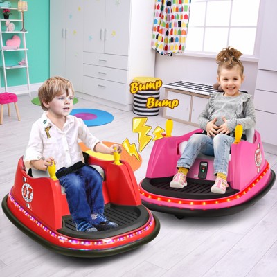 Pink 12V Kids Ride-On Bumper Car with LED Lights
