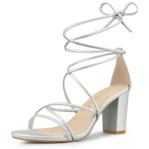 Allegra K Women's Back to College Strappy Straps Lace Up Chunky Heel Sandals - 1 of 4