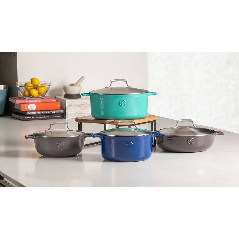 Saveur Selects Voyage Series 4.5qt Enameled Cast Iron Braiser with Stainless Steel Lid, 4 of 5