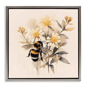 Stupell Industries Honeybee with Daisies Black Framed Floater Canvas Wall Art - 1 of 4