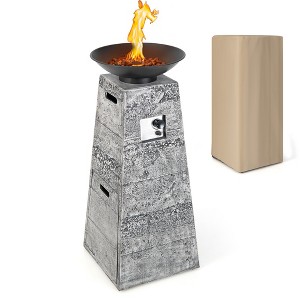 Costway 48'' Outdoor Propane Fire Bowl Column W/ Lava Rocks & PVC Cover 30,000 BTU - 1 of 4