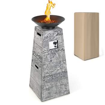 Costway 48'' Outdoor Propane Fire Bowl Column W/ Lava Rocks & PVC Cover 30,000 BTU