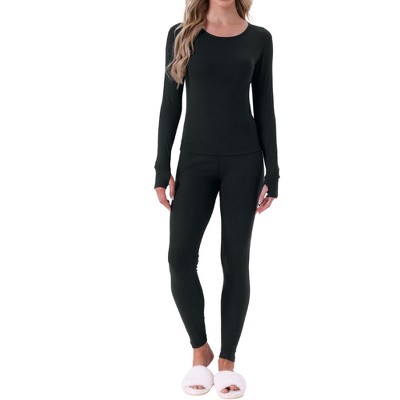 INSPIRE CHIC Women's Thermal Underwear Sets Thumbholes Long Sleeve with Leggings Winter Cold Base Layer Pajamas Set