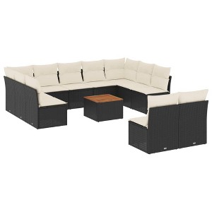 vidaXL Patio Sofa Set with Cushions Outdoor Furniture 12 Piece Poly Rattan - Black and Cream - 1 of 4
