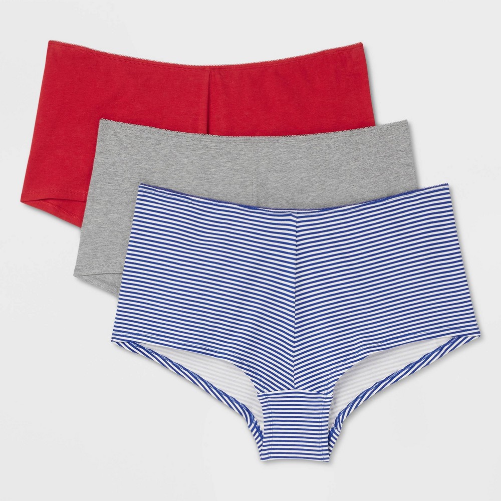 Women's 3pk Boy Shorts - Colsie™ Blue/Red/Heathered Gray XXL