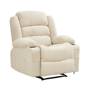 Garvee Oversized Recliner Chair and Sofa for Adults, Manual Lounge Chair with Cup Holders and Side Pockets, Plush Fabric, Beige - 1 of 4