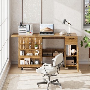Folding Sewing & Craft Station with Locking Wheels - Mobile Table with Storage Shelves, Drawer for Bedroom & Small Spaces - 1 of 4
