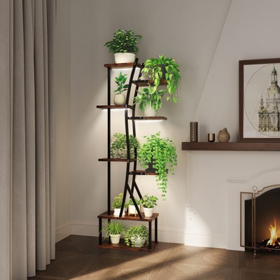 Vynxaria 8-Layer Plant Stand with Grow Lights: S-Shaped Indoor Shelf, Full-Spectrum Timed Lights for Plants & Display