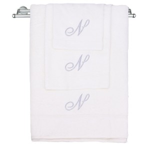 BC BARE COTTON Monogrammed Towel Set, Personalized Gift, Set of 3 - White - Silver Script - 1 of 4