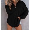 Coolmee Women's Waffle Knit Shacket Jacket Casual Long Sleeve Button Down Shirts Dressy Blouses Tops - 3 of 4