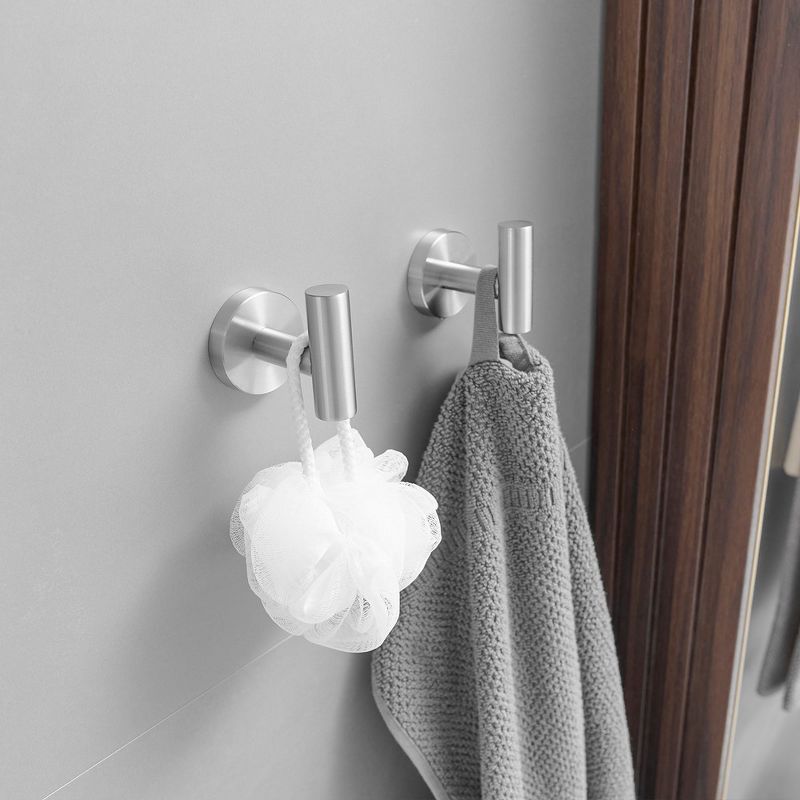 BWE 6-Pieces Round Shape J-Hook Robe/Towel Hook Wall Mount Bathroom Storage Modern in Brushed Nickel, 5 of 9