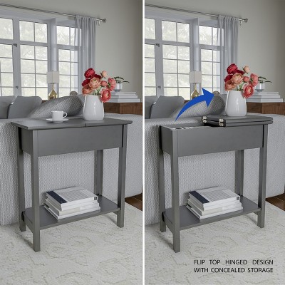 Transitional Flip-Top Storage Side Table in Wood and Metal