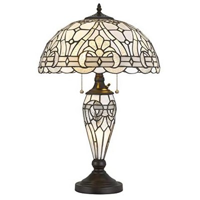 Adjustable Black Tiffany Style Stained Glass Table Lamp with Night Light