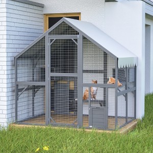 Large Outdoor Cat House, 28ft2 Luxury Wooden Catio Enclosure with Roof Cover, 2 Cat Doors, Bridges, Playpens & Hiding Houses, Grey - Nertpow - 1 of 4