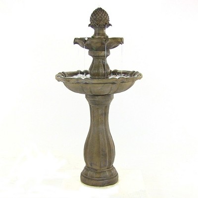 Sunnydaze Outdoor 2-Tier Pineapple Solar Powered Water Fountain with Battery Backup and Submersible Pump - 46" - Earth Finish