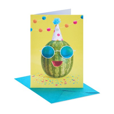 Birthday Card You're 'One in a Melon': Carlton Cards, Funny Watermelon Design, Vertical Fold, Multicolored, 6.75" x 4.625"