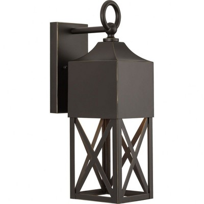Progress Lighting Birkdale 1-Light Outdoor Wall Lantern in Antique Bronze, Open Geometric Cage, Wet Rated
