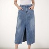 Anna-Kaci Women's High Waist Denim Midi Skirt with Front Slit Detail and Faded Wash Finish - 2 of 4