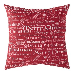 18"x18" Merry Christmas Holiday Square Throw Pillow - Kensington Garden: Festive Red, Cotton Fabric, Indoor Decor - 1 of 4