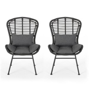 Christopher Knight Home Habra Wicker Iron Frame Club Chairs with Cushions - 1 of 4