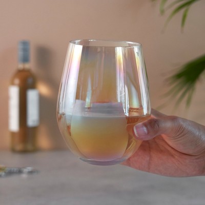 Rainbow Iridescent Stemless Wine Glasses Set of 2