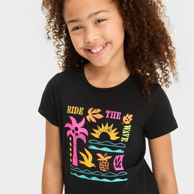 Girls&#39; Short Sleeve &#39;Ride The Wave&#39; Graphic T-Shirt - Cat &#38; Jack&#8482; Black, 3 of 5