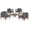Christopher Knight Home Brava Outdoor Acacia Wood 4 Seater Club Chair Chat Set with Cushions - 2 of 4