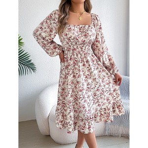 Garvee Women Casual Pleated Dress Long Sleeve Button Down With Belt A-Line Flowing Dress - 1 of 4