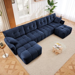 GDFStudio Shirley 142" Tufted Upholstered Chenille 4-Seater U-Sectional Sofa with Two Ottomans - 1 of 4