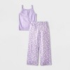 Girls' Halloween Ghost Tank Top and Pants Pajama Set - Purple - 2 of 4