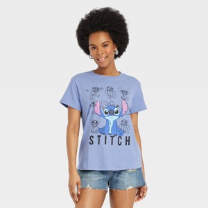 Women's Disney Stitch Short Sleeve Graphic T-Shirt - Blue - 1 of 3