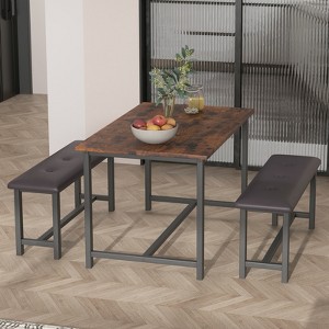 COZONY Dining Table Set for 4 with 2 Upholstered Benches - Rectangular Kitchen Table Set for Small Spaces, Apartment - 1 of 4