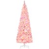 YOOCOZZ Christmas Decor- Prelit Snow Flocked Pencil Artificial Xmas Tree, Pine Realistic Branches, Warm White LED lights, Auto Open, Pink & White - 2 of 4