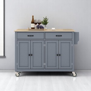 54" Kitchen Island Cart with Solid Wood Top, 4-Door Cabinet, 2 Drawers, Spice & Towel Rack, Adjustable Shelves, Locking Wheels - 1 of 4