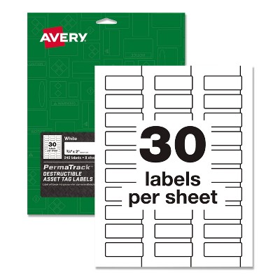 Avery Asset Tag Labels Laser Printers 0.75 x 2 White 30/Sheet 8 Sheets/Pack 60531