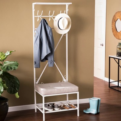 Lavish Home Entryway Storage Bench- Metal Hall Tree with Seat, Coat Hooks  and Shoe Storage