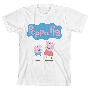 Peppa Pig Peppa & George Jumping Toddler Boy's White Crew Neck Short Sleeve T-shirt - 1 of 3