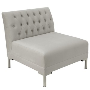 Audrey Diamond Tufted Armless Chair Light Gray Velvet and Silver Metal Y Legs - Cloth & Co.