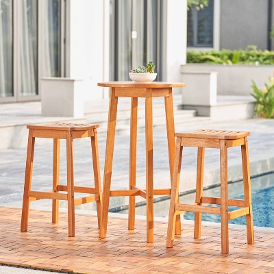 Kapalua 3pc Honey Nautical Eucalyptus Wooden Outdoor Bar Set with Backless Stools - Vifah